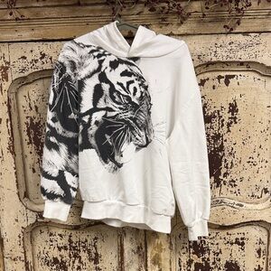 Shein Sz 7 White Hoodie with Tiger Print